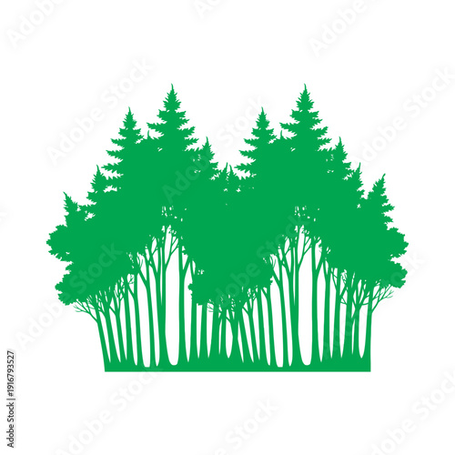 Group of Green Trees Silhouette Illustration.