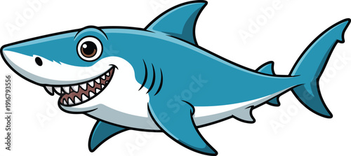 Cute Blue Shark Cartoon Outline Icon Set Playful Ocean Character