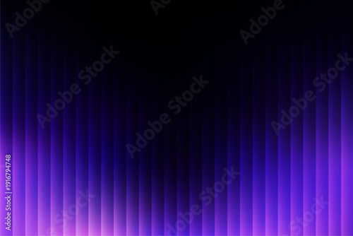 A vibrant purple gradient curtain with vertical lines, creating a mesmerizing visual effect from a close-up viewpoint in a dark environment with intense colors and abstract design