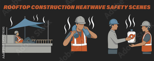Construction workers staying safe during heatwave on rooftop