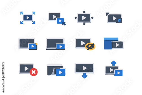 Flat mini player vector icon corner ui to close reopen video expand