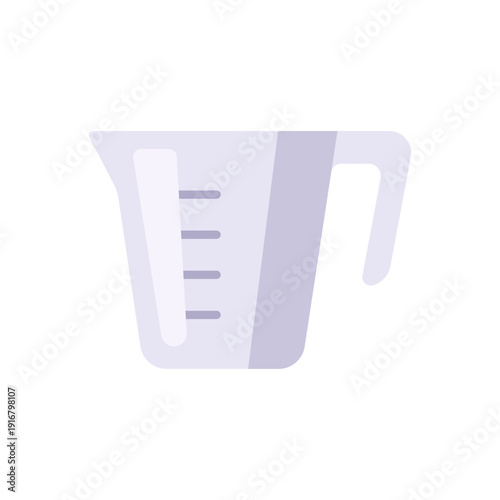 white measuring cup, kitchen measurement tool, baking ingredient prep, colorful vector flat style illustration