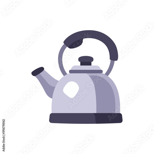 gray kettle, black handle, hot water boiler, colorful vector flat style illustration