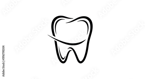 A simple black and white illustration of a tooth with a dental tool