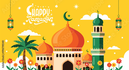 Vibrant Mosque Architecture With Domes And Minarets.