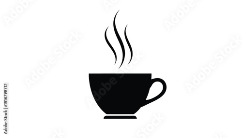 Steaming hot coffee cup silhouette icon on white background.