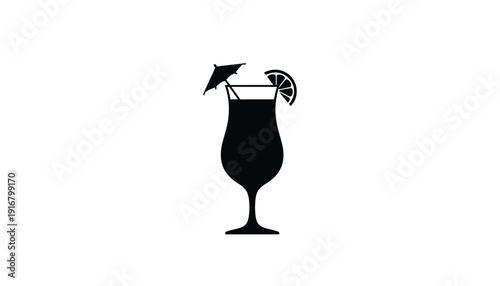 Black silhouette of a tropical cocktail with umbrella and lime wedge.