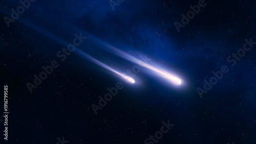 Cuadro en lienzo Meteorites with luminous tails