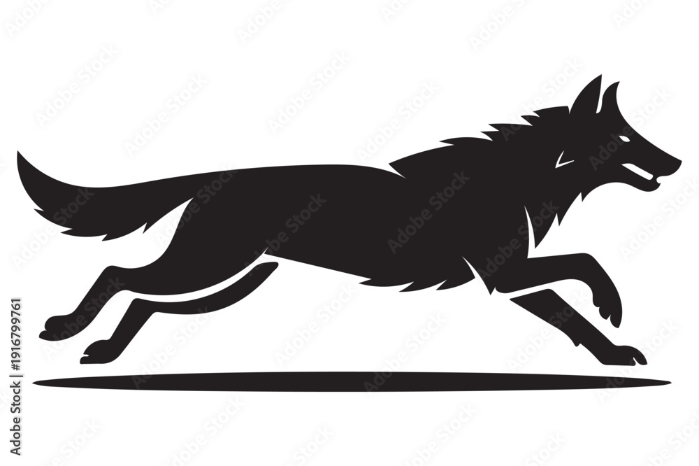 Fototapeta premium Running Wolf Silhouette Vector Illustration