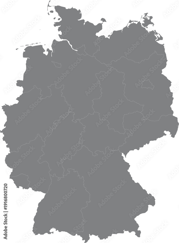 Obraz premium Gray Silhouette Map of Germany with Federal States Borders