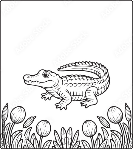 Cute animal with beautiful flowers coloring page for kids and adults, black line art vector illustration for 
activity page or book design