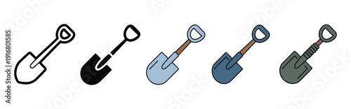 Shovel Icons Vector Set, Vibrant and Colorful Illustrations Depicting Garden, Construction