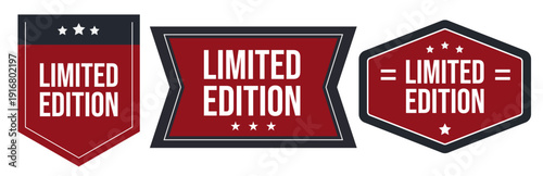 Limited edition red badge label set premium sale vector stamps