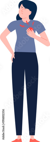 Woman suffer from chest pain. Heart attack icon