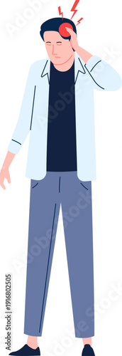 Migraine concept. Man suffer from headache color icon