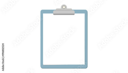 Simple digital illustration of a blank clipboard with a light blue frame and silver metal clip