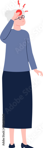 Old woman with headache. Head pain problem icon