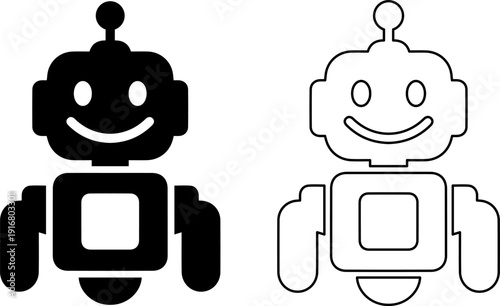 Friendly robot characters in black and white for modern design projects