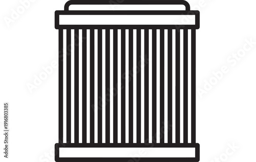 Trash can icon in bold black outline, simple minimalist bin pictogram for delete, remove, recycle and waste management concepts on white background featuring dustbin, discard, dispose with disposal