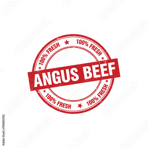 Angus Beef 100 Percent Fresh Red Stamp grunge Vector