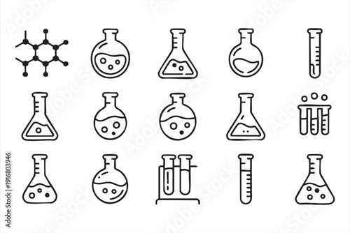 Black and White Chemistry Laboratory Glassware Outline Icons