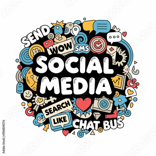 Doodle Collage of Social Media Icons.