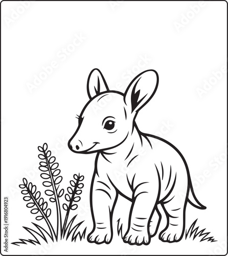 Cute animal with beautiful flowers coloring page for kids and adults, black line art vector illustration for 
activity page or book design