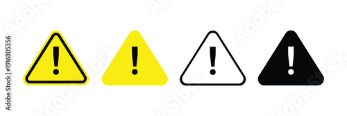 Danger warning sign set with exclamation mark triangle symbol collection isolated on white or transparent design