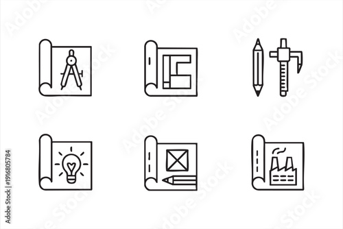 Architecture Blueprint and Engineering Drafting Icon Set