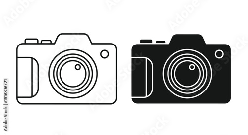 Modern Digital Camera Icon Set Black and White.