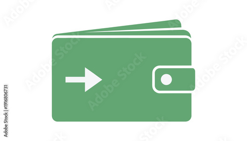 Simple green wallet icon with arrow pointing to the left on its front side