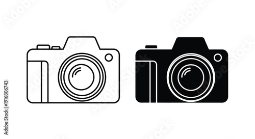 Simple Camera Icons Outline and Silhouette.