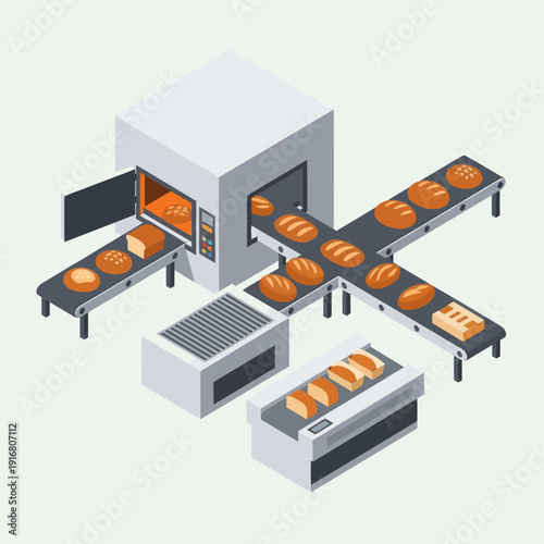 Industrial Bakery Production Line with Bread.