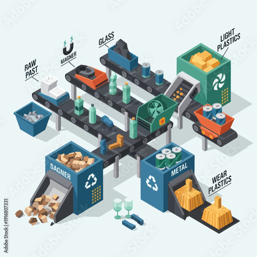 Plastic Recycling Process Factory Machine Illustration.