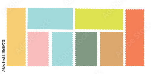 Set of frames with zigzag edge, scallop edge shape. Rectangle shape frame with zigzag edge. Isolated elements for design of text box, badge, banner.