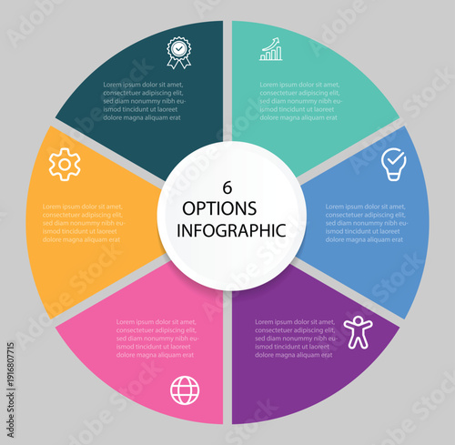Vector circle chart infographic template with arrow for cycle diagram, graph, web design. Cycle diagram with 6 steps.Abstract background. 
