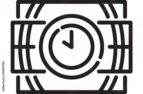 Clock icon in black line style showing time management and deadline concept, simple timer symbol for schedule planning, productivity apps, UI, web and print