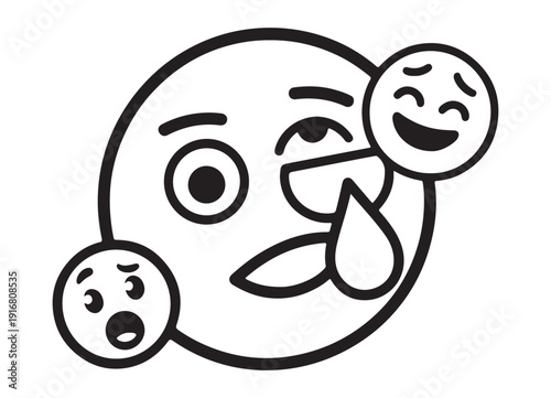 Minimalist black and white illustration of a face with a partial smile