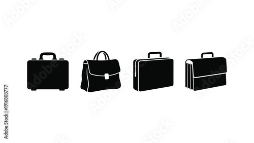 Black Luggage and Handbags Silhouette Set on White Background
