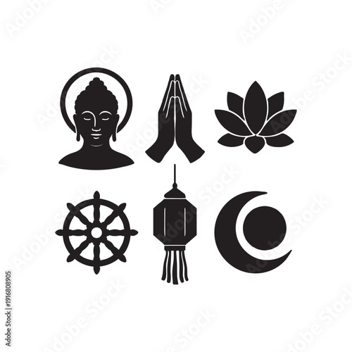 Symbols representing core elements of buddhist spirituality and culture