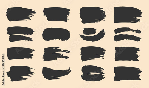 Abstract brushstrokes in black against a light beige background