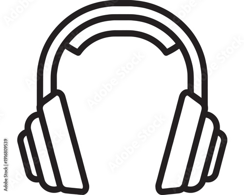 Headphones icon in bold black outline, simple over-ear headset symbol for music, audio streaming, podcast listening, support service, and technology apps