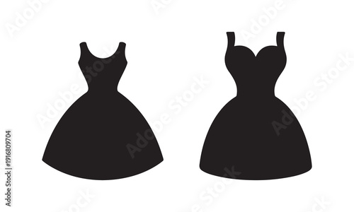Two elegant black dresses with different necklines isolated on transparent background
