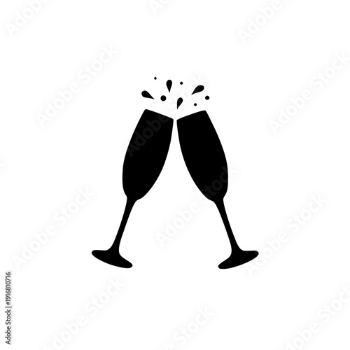 Celebratory champagne glasses clinking together in festive toast