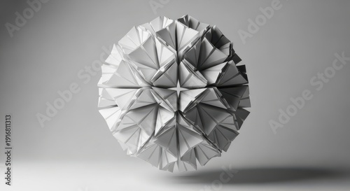 Origami paper ball geometric shape black and white