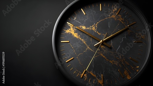 Wallpaper Mural Minimalist clock conveying success and power, luxury editorial style, dramatic lighting, black background with gold highlights, ultra-realistic Torontodigital.ca