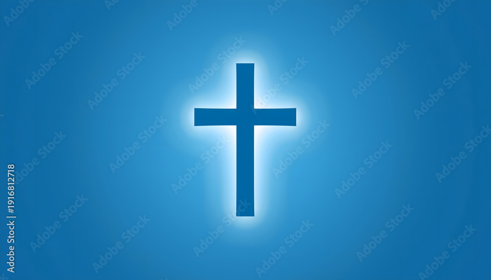 Obraz premium A glowing blue cross on a serene background symbolizing faith and spirituality