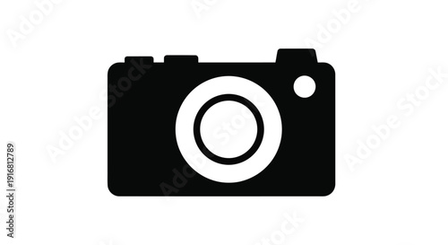 Simple Black and White Camera Icon Graphic.