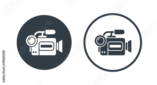 Two icons of a video camera in different color schemes.