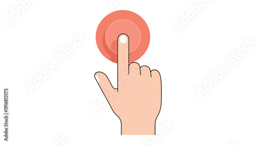 Hand pressing a red virtual button with finger on a white background illustration